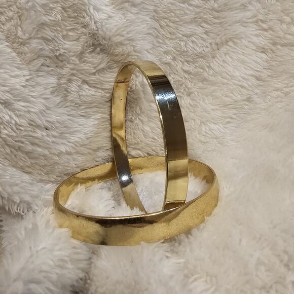 2 Gold Toned Smooth Cuff Bangle Bracelet Minimalistic Stackable Fashion Jewelry - Picture 2 of 5